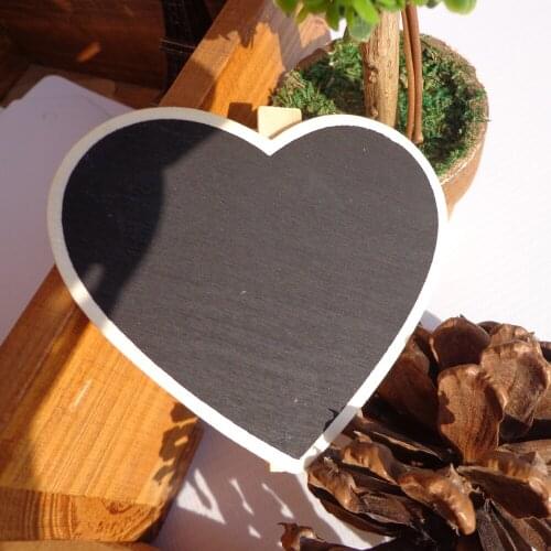 5pcs Heart Shape Wooden Party Blackboard Clip Chalkboard Clips Gift Message Wood Cards Pegs Clips for Party Decor