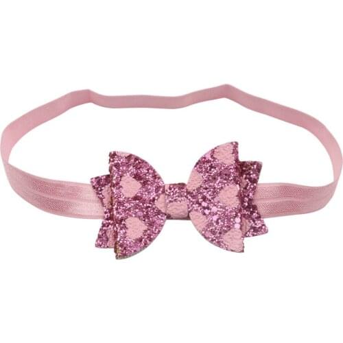 50pcs/lot , 3inch Glitter bow with headband Onion powder polka heart bow hair band sequin bow girl jewelry hot sale