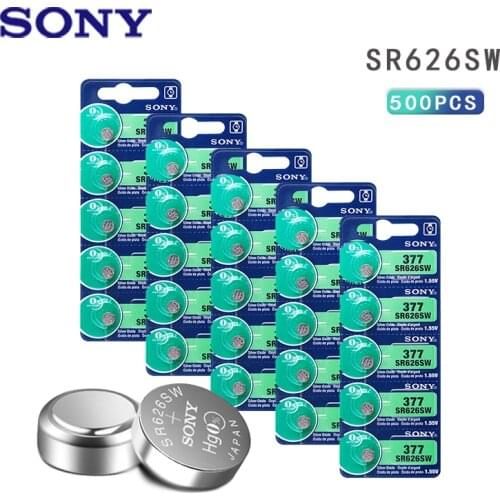 500pcs NEW SONY Original 377 376 177 SR626SW 626 SR626 V377 AG4 Watch Battery Silver Oxide Button Coin Cell MADE IN JAPAN