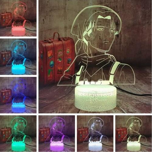Anime Attack On Titan Logo Levi Captain 3D LED Optical Illusion Night Light 7 Color Changing Table Lamp Bedroom Decor Kids Toys