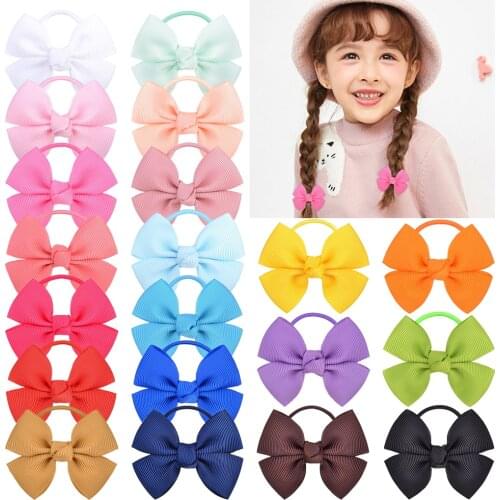 20Colors Cute Grosgrain Ribbon Hair Bows With Runbber Band For Kids Girls Elastic Hair Rope Boutique Headwear Hair Accessories