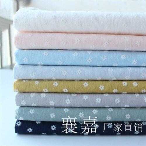 White Flower 100*140cm Cotton Crepe Fabric Wear Gauze Printing Seersucker Pants Mosquito Pajamas Fabric D30