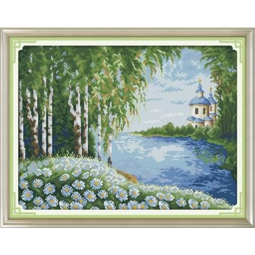 Birch Forest Pattern Cross Stitch kits 14CT 11CT DIY Handwork Embroidery Needlework set count printing Wholesale Home Decoration