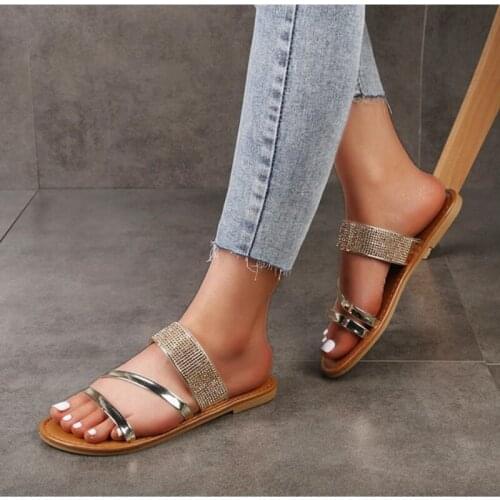 2021 Female Comfortable Shallow Solid Elegant Slippers Office Ladies Outside Summer Bling Crystal Fashion Non-slip Sandals Shoes