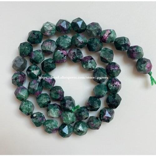 15" Natural Stone Big Cuts Faceted Red Green Zoisite Round Loose Beads 6 8 10 mm Pick Size