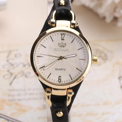 Women Casual Watches Round Dial Rivet PU Leather Strap Wristwatch Ladies Analog Quartz Watch Gift TT@88