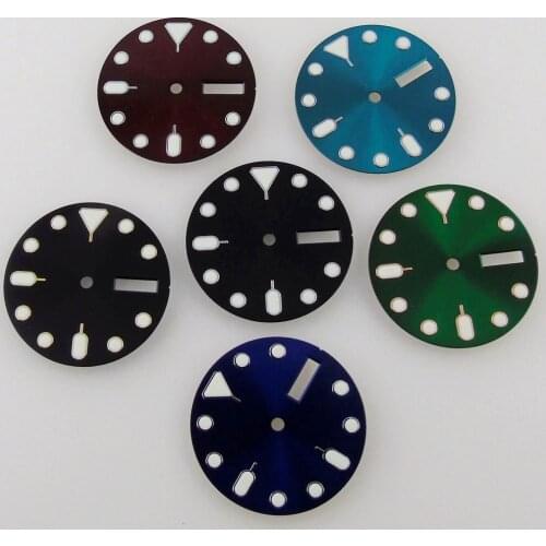 28.5mm Watch Dial Spare Parts Fit For NH36/NH36A Automatic Movement Green Lume Black/Blue/Green Color For 3 & 3.8 o'clock Crown