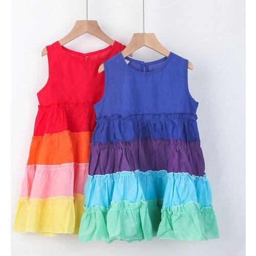 Toddler Kids Princess Dresses Sleeveless Fashion Rainbow Color Knee-length Cupcake Simplicity Dress Children Baby Girls Clothes