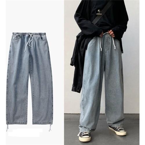 2021 Korean Style Loose Wide Leg Jeans For Men Blue Baggy Denim Pants Straight Clothes Fashion Jeans Cargo Pants Male Trousers