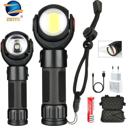 360 Degree Rotate Work Flashlight Magnetic Worklight USB Rechargeable Torch 7 Modes COB LED Lantern Hanging Hook Camping Lamp