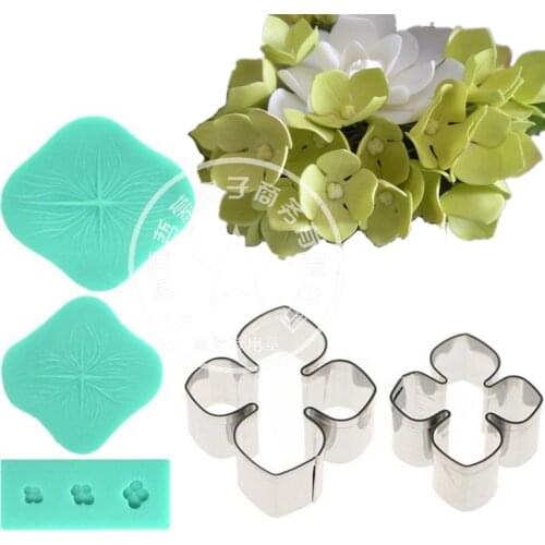 Hydrangea Flower Petal Silicone Veiner & Cutter Fondant Sugarcraft Mould Stainless Steel Cutter Cake Decorating Moulds sets