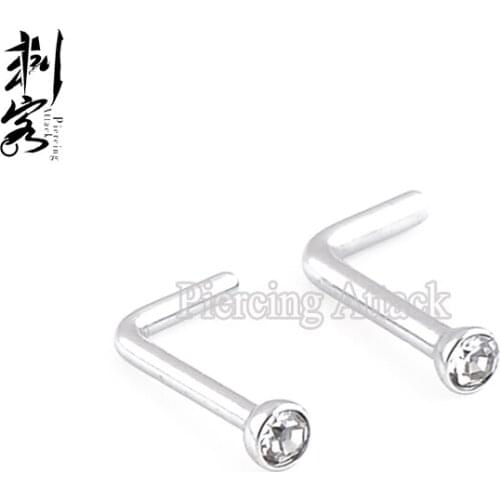 316L Surgical Steel L Shaped Nose Stud Screw with Crystal Indian Nose Stud Lots of 100pcs