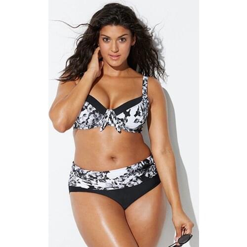 Plus size print bikini push up high waist swimwear large sizes patchwork bathing suit plus size high waist swimsuits women