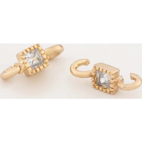 6PCS 3x8MM 24K Champagne Gold Color Plated Brass with Zircon Square Connect Charms High Quality Diy Jewelry Accessories