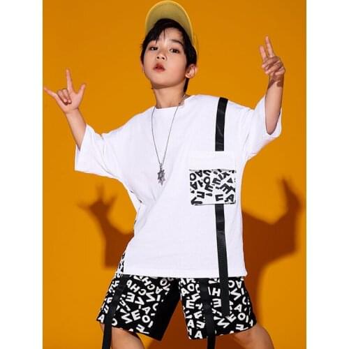 Summer Hip-Hop Dance Clothes Boys Performance Costume Fashion Street Dancer Outfit Rave Clothing White T-shirt Black ShortDL8388