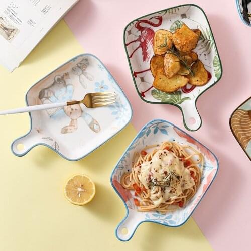 Ceramic Single Handle Shovel, Baking Tray, Breakfast Tray, Childrens Plate, Dim Sum Dish, Underglazed Color Fruit Bowl