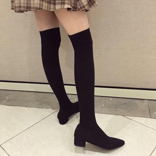 Maogu Stretch Fabrics Womens Boots Over The Knee Woolen Sock Boots Pointed Toe Knitting Sock Boots Spring Winter Woman Shoes