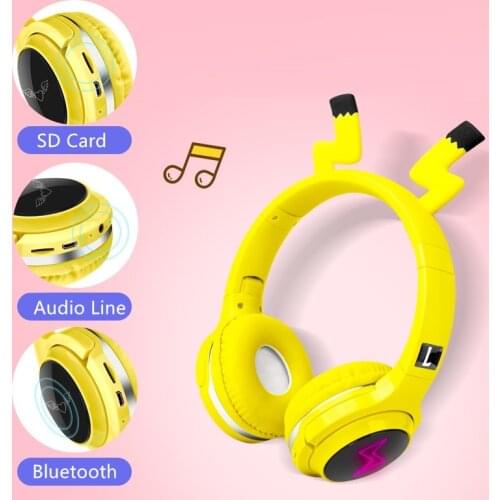 Cute Kids Bluetooth 5.0 Headset 7 Colors LED Headphones Support SD Card Audio Cable Headphone Boy Girl Gift Children