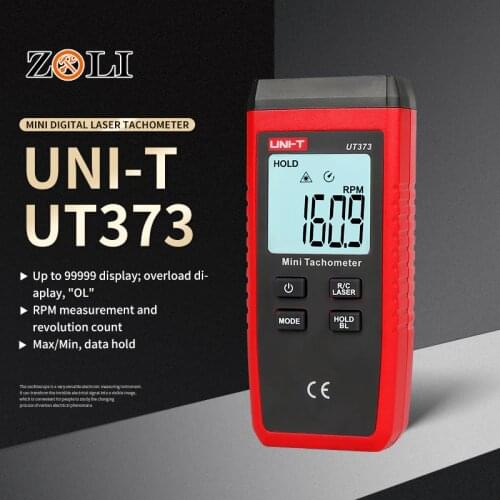 Mini Digital Laser Tachometer UNI-T UT373 Non-Contact Tachometer Measuring Range 10-99999RPM Odometer Km/h Backlight Handheld