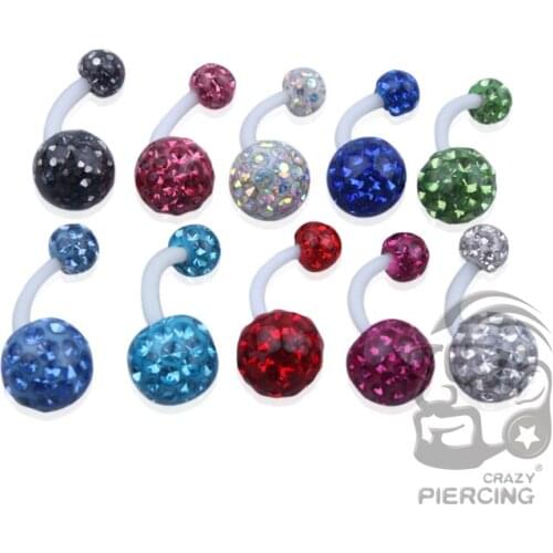 Mix 40 pcs Wholesale Belly Button Ring Crystal Disco Ball Navel Ring 2016 Trendy Women silicone Body Piercing Jewelry
