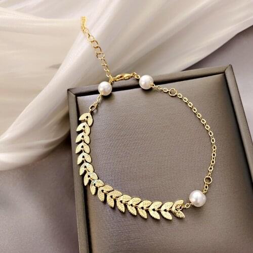 Trendy Bohemia Metal White Pearl Choker Bracelets For Women Girls Chic Leaflet Charm Bracelet Not Fade