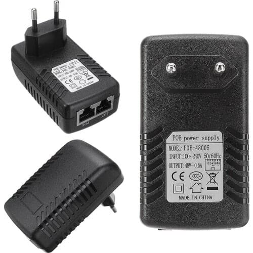 New 48V 0.5A Wall EU Plug POE Injector Black Plastic Ethernet Adapter For IP Phone Camera Power Supply Mayitr
