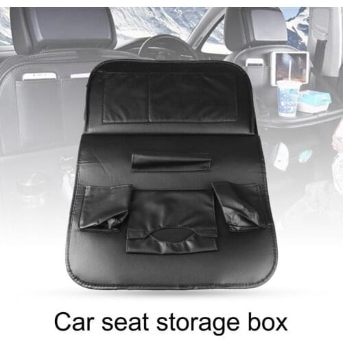 Car Backseat Organizer Foldable Multifunctional Black Faux Leather Back Seat Storage Holder Tray Seat Storage Box for Vehicles