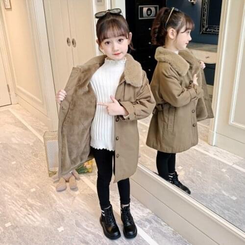 Girls' Coat Babys Kids Down Jacket 2021 Faux Fur Thicken Winter Autumn Top Cardigan Overcoat Long Sleeve Cotton Childrens Clot