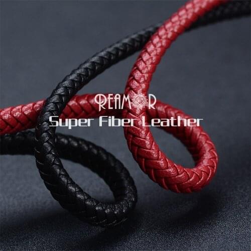 RUIMO Flat Leather Cord 6*3mm Black Red Braided Super Fiber Leather Cord