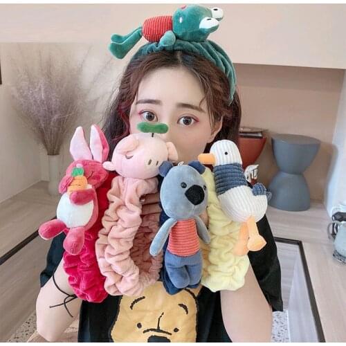 Ladies popular comfortable soft plush fruit animal cute face wash headband girl makeup remover yoga sports elastic headscarf