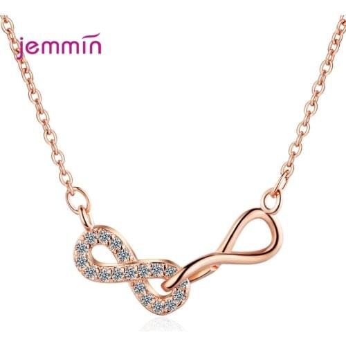 Luxury 925 Sterling Silver Number 8 Design Pendant Necklaces Women Zircon Short Clavicle Chain Necklaces Korean Wedding Jewelry