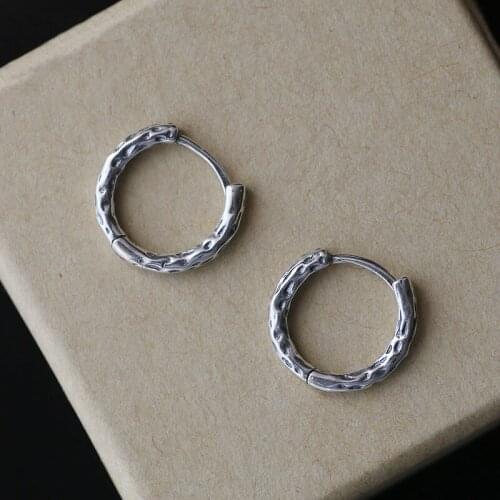 New Retro 925 Sterling Silver Earrings Retro Ring Hip Hop Personality Ear Buckle Street Fashion Style Jewelry Accessories