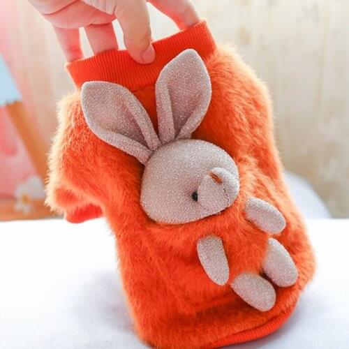 Cute Dog Clothes Thick Plush Back Rabbit Design Sweater Pet Coat Cotton Soft Pullover Dog Coat Cat Sweater Pets Clothing Outfit