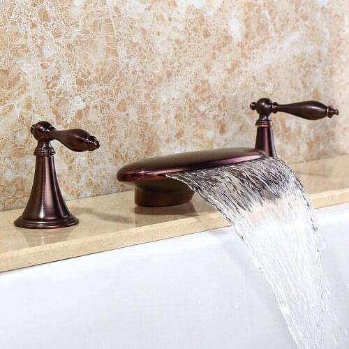 100% Brass bathroom Bathtub faucet Shower faucet set Brown Oil Rubbed Bronze two Handles three holes waterfall faucet