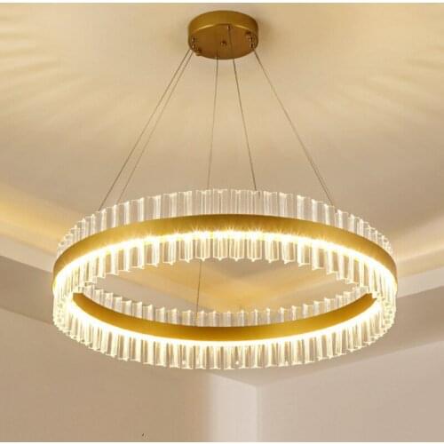 Light luxury crystal chandelier simple round bedroom dining room living room lighting high-end villa engineering lamp