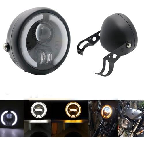 6.5 inch Motorcycle Led Headlight Lights Bracket Blue White Moto Front Light Amber Halogen Bulb Bike Round Retro Lamp For Yamaha