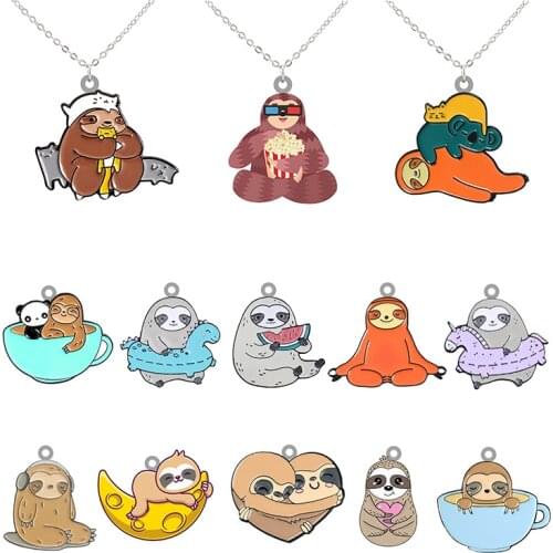 TAFREE Sloth Various Shapes Jewelry Long Chain Necklace Epoxy Resin Design Tiny Epoxy Pendant Necklace Jewelry