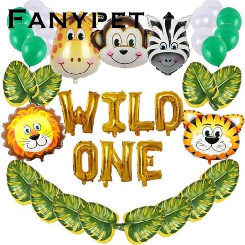 Animal head Balloons ONE letter Foil Ball First Birthday Perfect Balloon Decor Kit Newborn Theme Party Balloon Decoration Set