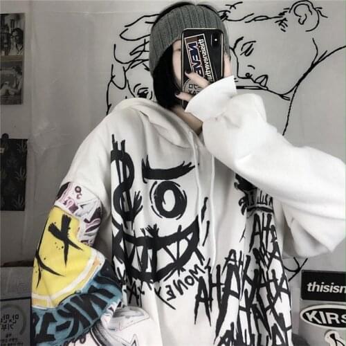 Women Gothic Hip Hop Hoodie Sweatshirt Spring Autumn Y2K Cartoon Print Punk Oversize Hoodies Top Girl Loose Pullover Sweatshirts