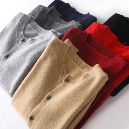 Women Sweaters Oneck Jackets 100% Pure Australian Wool Knitted Cardigans 2021 Winter New Woolen Knitwears