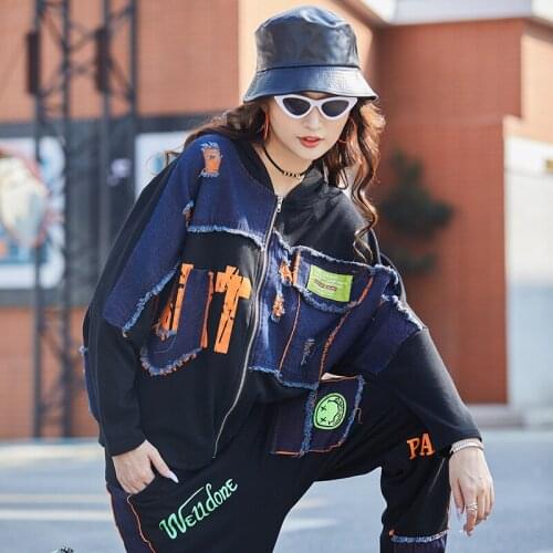 Women spring and autumn new fashion stitching loose slimming sweater women casual hooded jacket women Y608