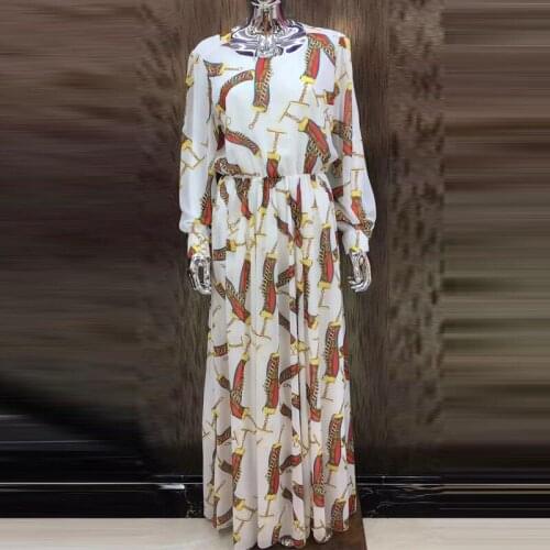 Size Women Plus 2021 Runway Fashion Long Sleeve Spring Vintage Print Party Holiday Elegant Dress Vestidos