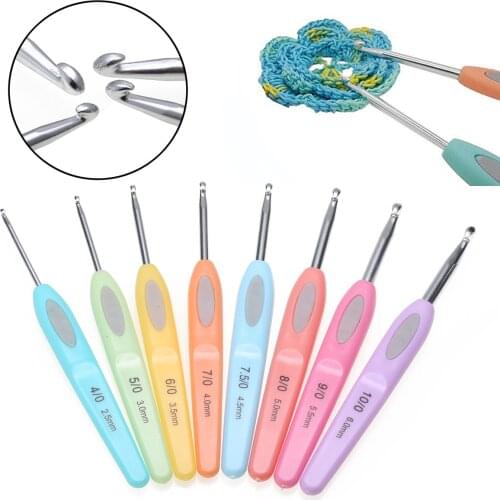 1 Set 8pcs Aluminum Crochet Hooks 2.5mm-6mm Knitting Needles Colorful Plastic Handles Sewing Tool for Knit DIY Crafts Sweater