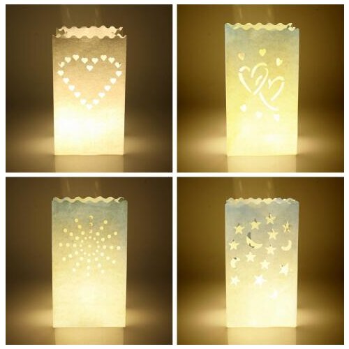 10PCS Wedding Heart Tea Light Holder Luminaria Paper Lantern Candle Bag Home Romantic Wedding Party Decoration Supplies