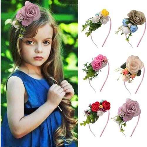 2021 Fashion Girls Baby Headmade Flower Headband For Kid Hair Band Hoops Headdress Hair Accessories Princess Photography Props