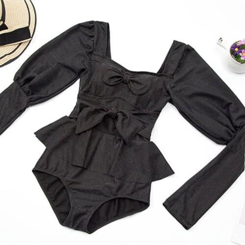 2021 Women Solid Long Sleeve One Piece Swimwear Padded Bathing Suit Swimwear Summer Sexy Ladies Swimsuit Swim Monokini Suits
