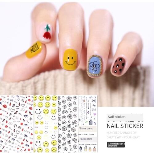 3D Nail Stickers Flower Letters Smiley Love Red Lips Nail Art Ornament Design Nail Fashion Manicure StickerAE029