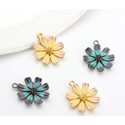 20mm 5pcs/lot Alloy Oil Drip Charms Pendant Colorful Daisy Flowers Pink&Blue Charms Pendant For DIY Necklace Jewelry Accessories