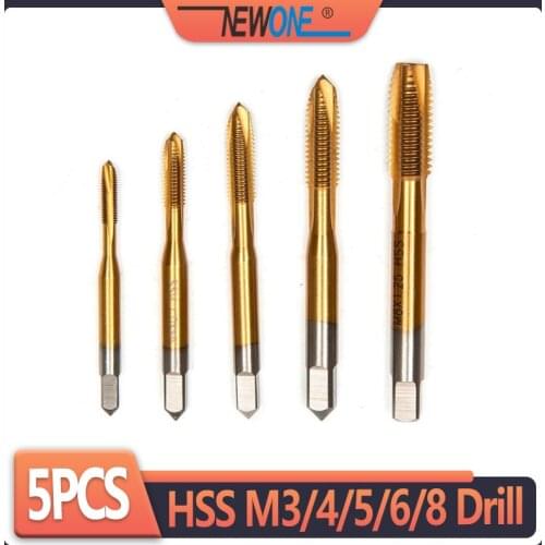 5pcs high quality HSS Titanium Machine Right Hand Tap Drill M3 M4 M5 M6 M8 Spiral Point Thread Plug Handle Taps Die Set