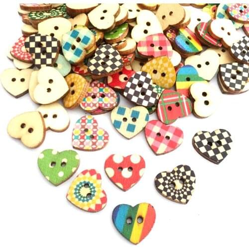 50PCS/Lot 15/18mm 2Holes Wholesale Natural Wooden Buttons Heart Shape Mixed Scrapbooking Sewing Accessories DIY Crafts WD0352